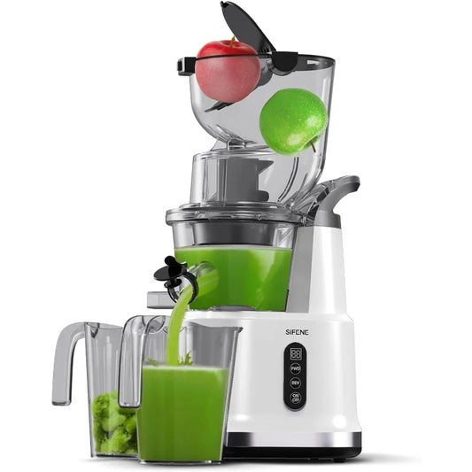Easy-Use Cold Press Juicer, SiFENE 83mm Wide-Mouth Vertical Slow Masticating Juicer, Whole Fruit & Veg Juice Extractor